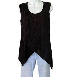 Vintage Black Asymmetrical Hem Overlay Tunic Top Shell  Lagenlook Layering Piece